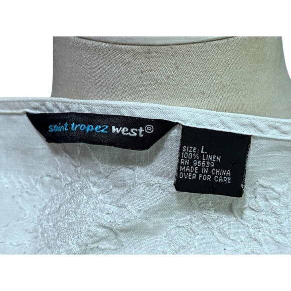 Saint Tropez Floral Embroidered Linen Long Sleeve Blouse Sz Large White 100% Lin - Picture 4 of 9